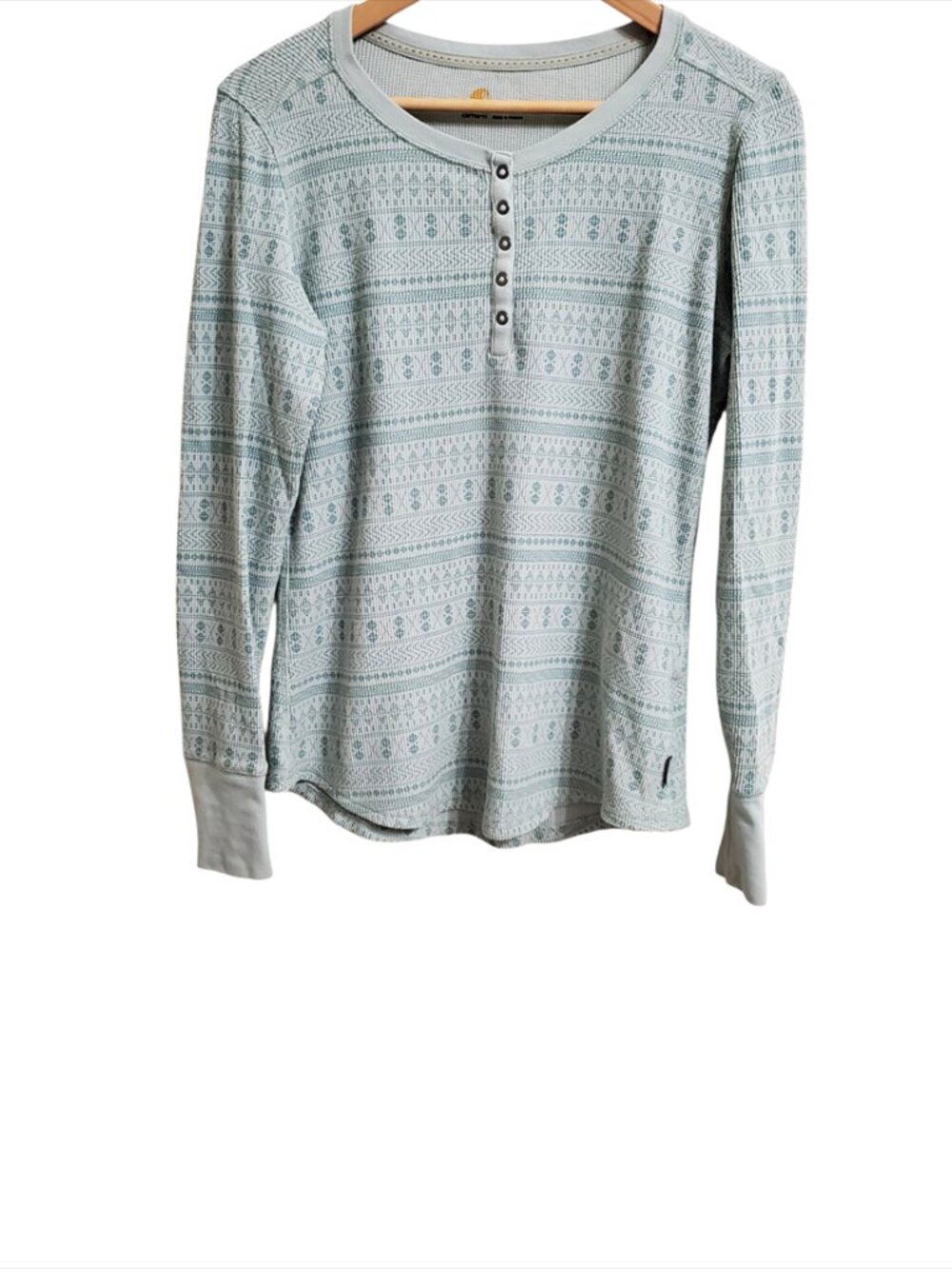 Carhartt Womens Henley Top Shirt M 8-10 Green Long Sleeve Waffle Knit Base Layer